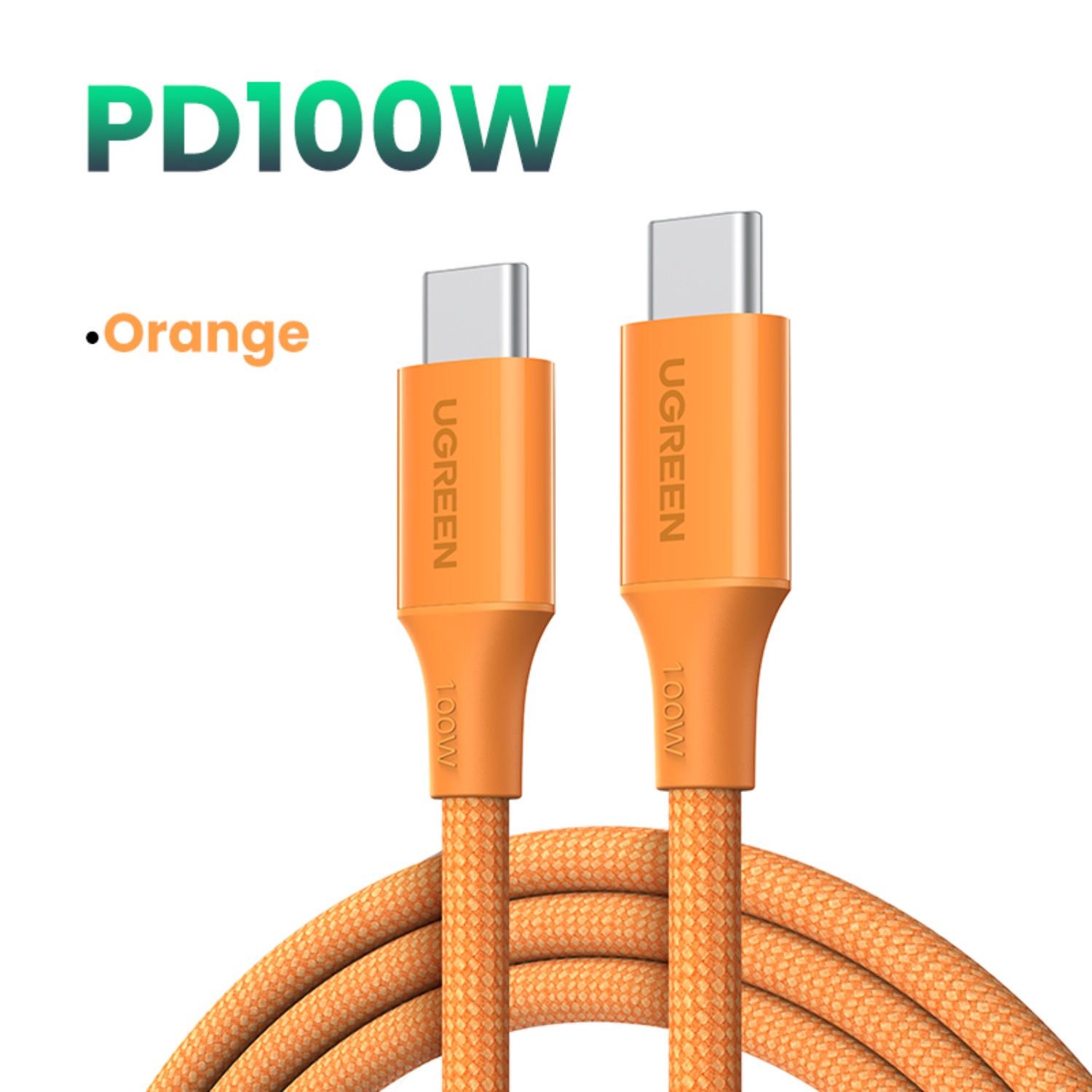 UGREEN Type-C To Type-C Braided Cable 100W 1 Metre - Orange - Image 16