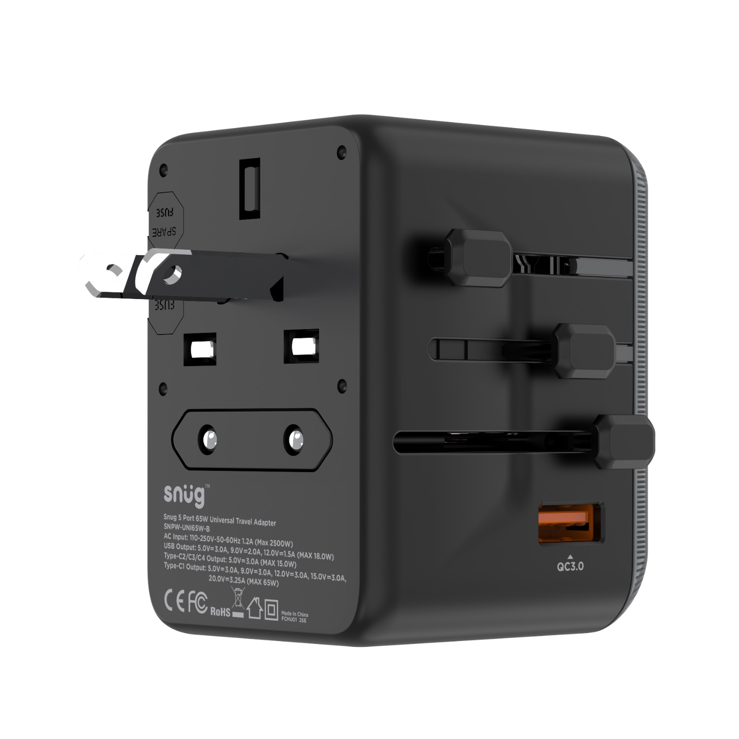 SNUG 5 Port Universal Travel Adapter - 65W - Black - Image 9